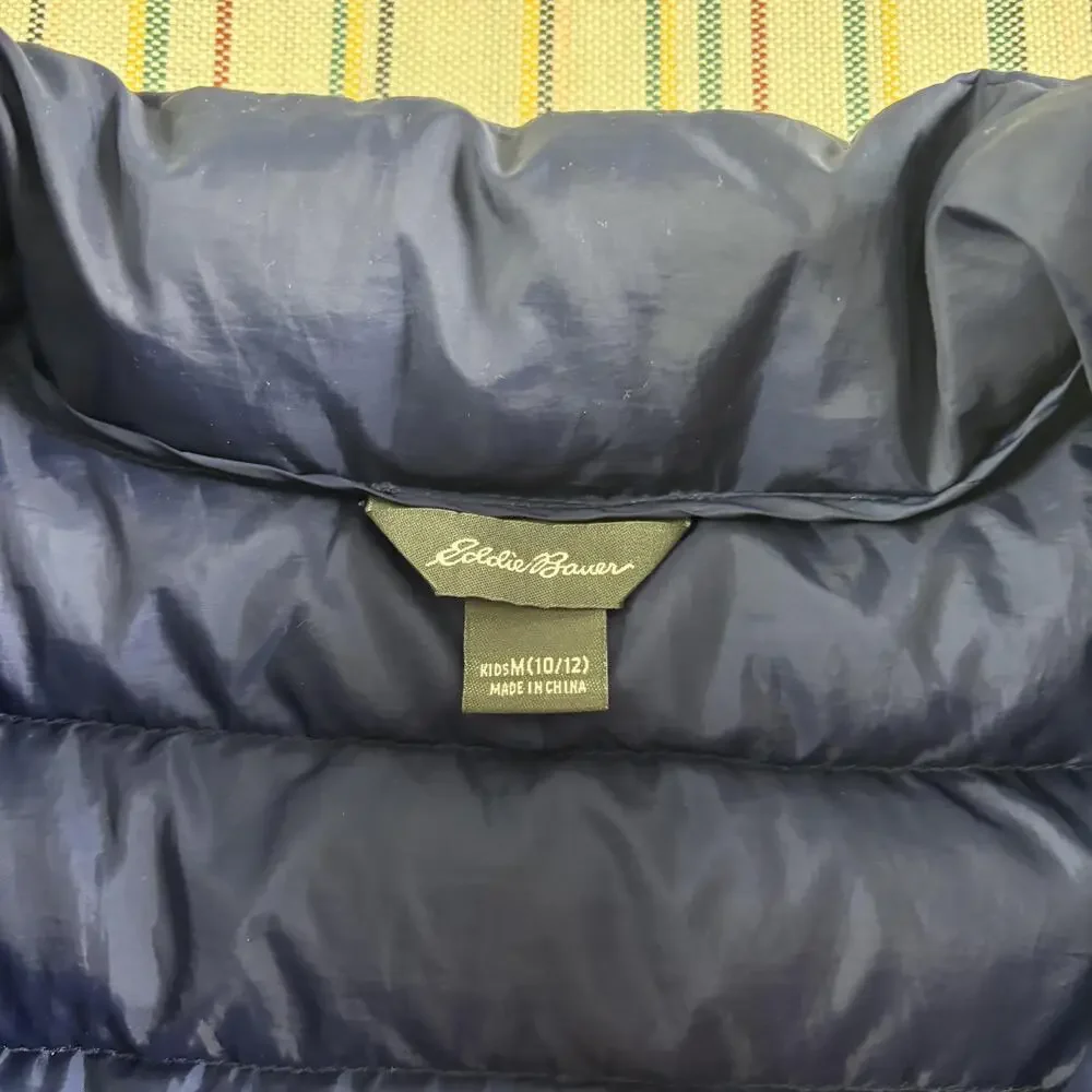Eddie Bauer Jacket Kids Medium 10/12 Blue Down Puffer Full Zip Lightweight Youth